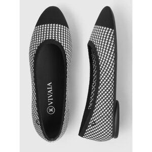 VIVAIA Tamia Round-Toe Ballet Flats in Black White Houndstooth Academia Preppy